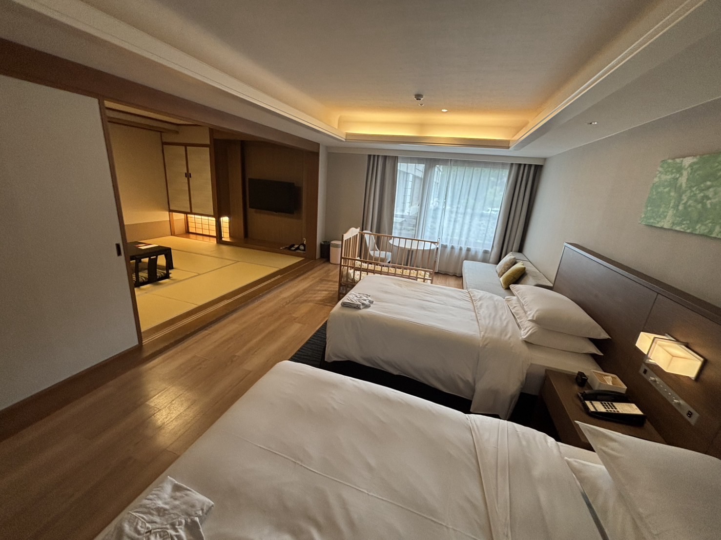 軽井沢マリオットホテル｜和室付きのお部屋にアップグレード。ベビーベッドも用意してもらえて子連れに最高